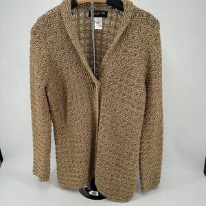 Jones‎ New York Gold Metallic Cardigan Sweater Knit Button Front Size Medium